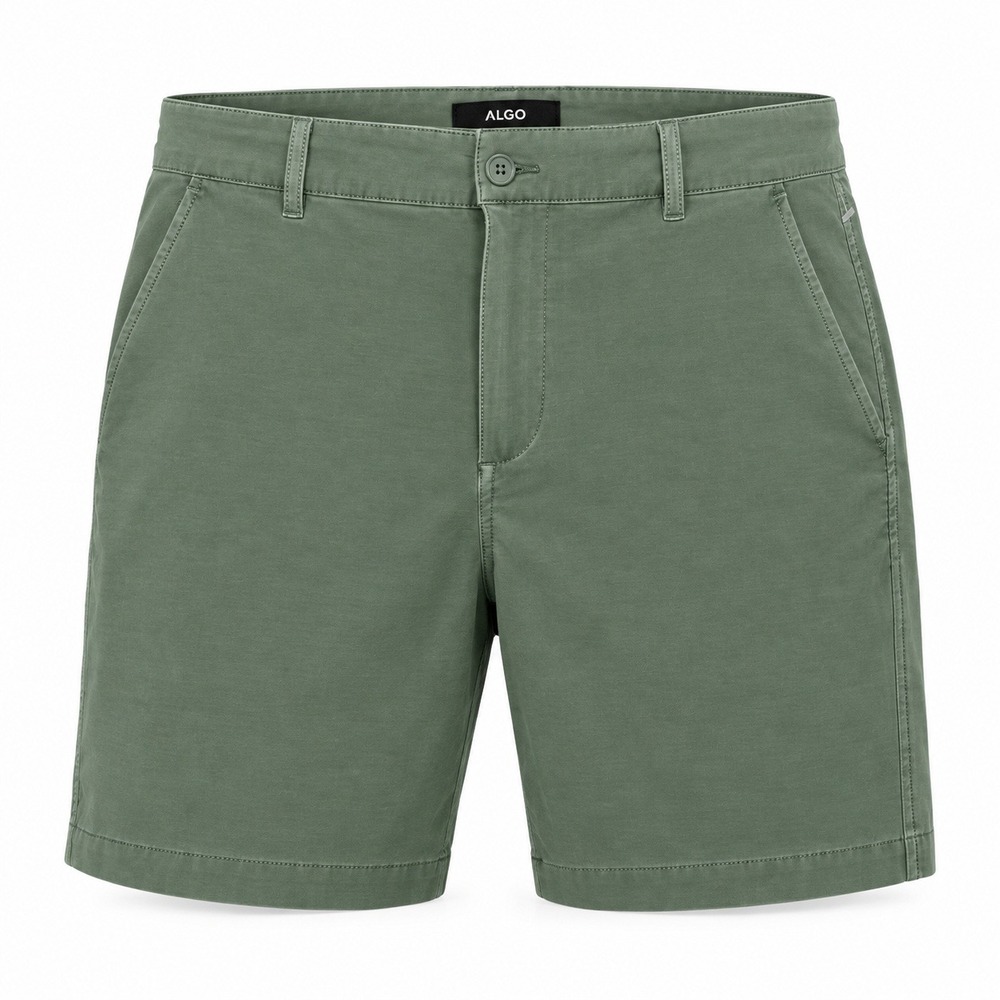 01.Algo Mens Performance Garment Dye 7 Inch Chino Shorts Green 33x7 NEW